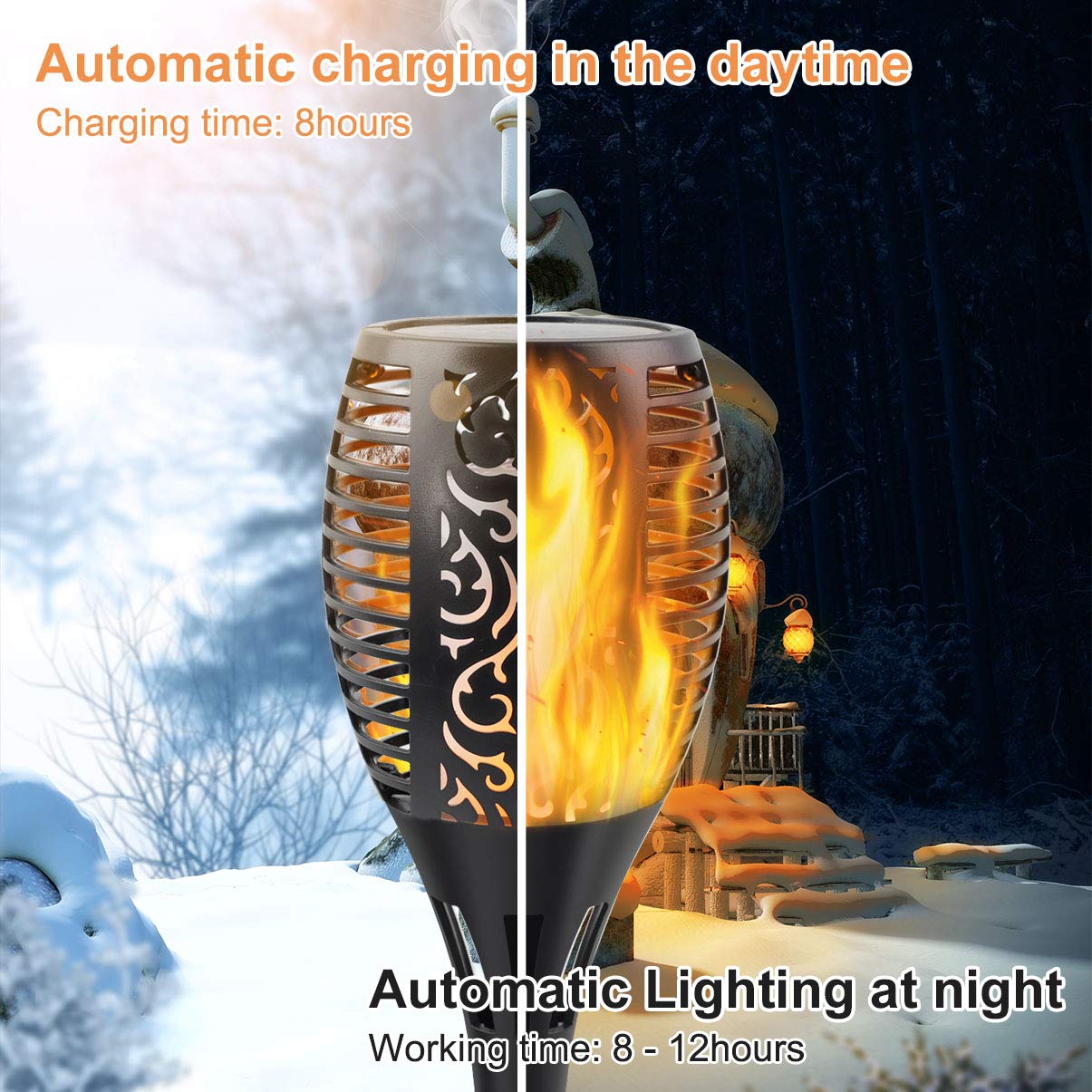 Permande Upgraded Solar Flame Lights Outdoor, 3 Options Solar Torch, Waterproof Landscape Decoration Dancing Flame Post for Garden Pathway Yard - Auto