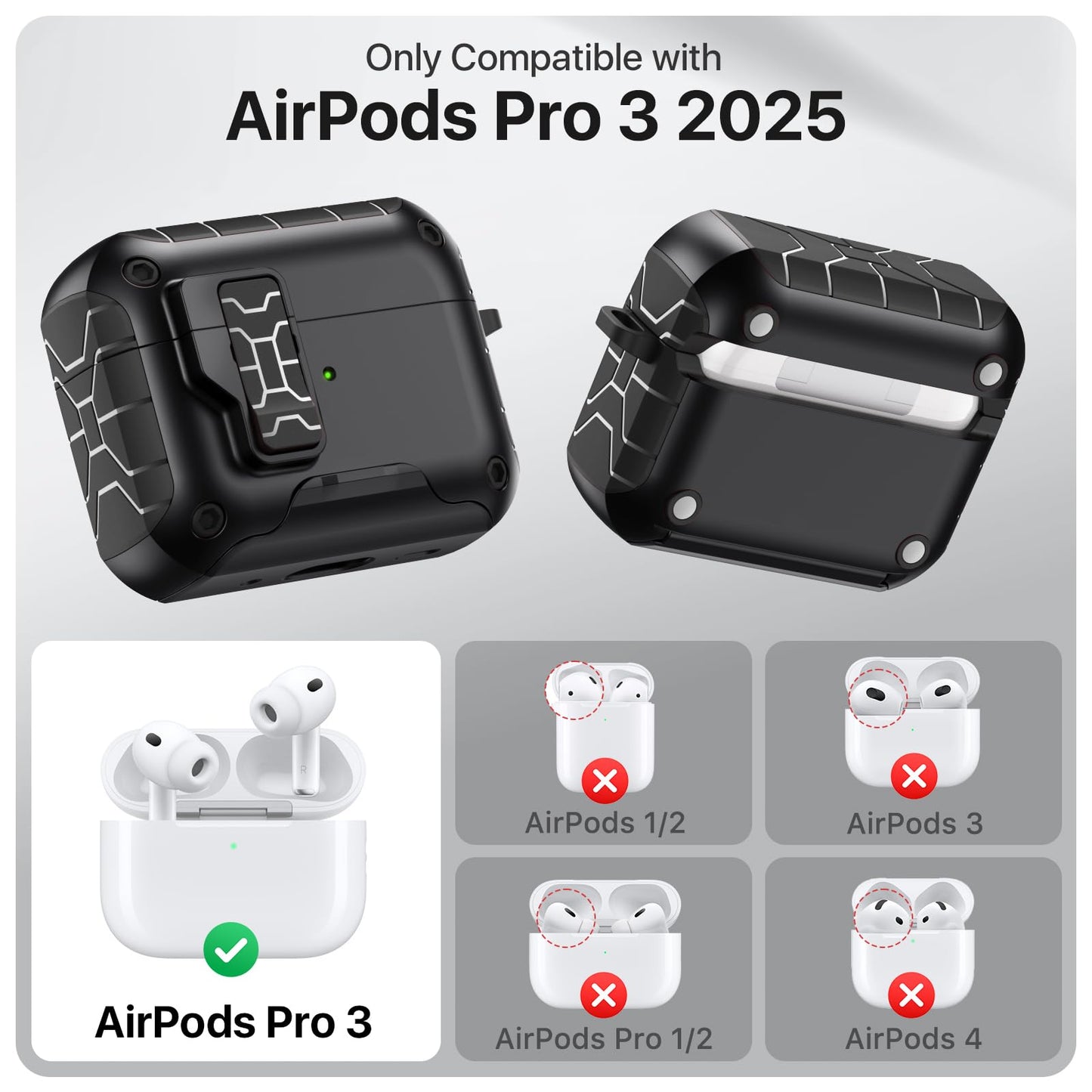MoKo for AirPods Pro 3 Case (2025), Compatible with MagSafe, Safety Lock & Phone Stand for AirPods Pro 3rd Generation Case Cover, Auto Pop-Up Full
