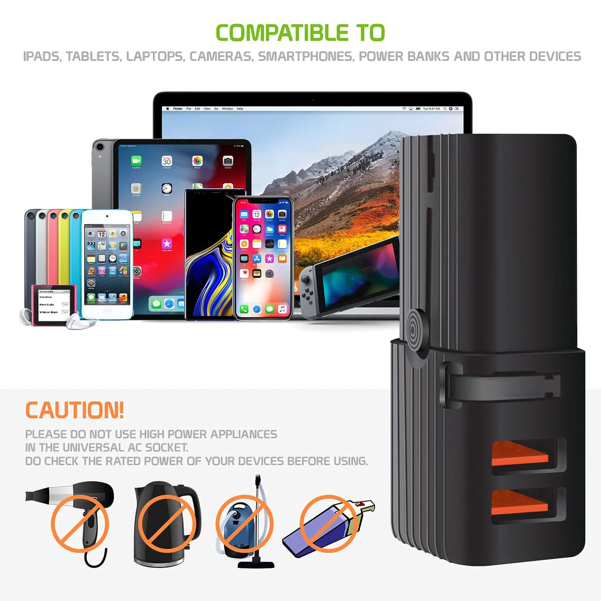 Dual Universal USB Adapter Works for Xolo Play 8X-1200 for Worldwide Power and Travel Between US/EU/CN/AUS/NZ/UK