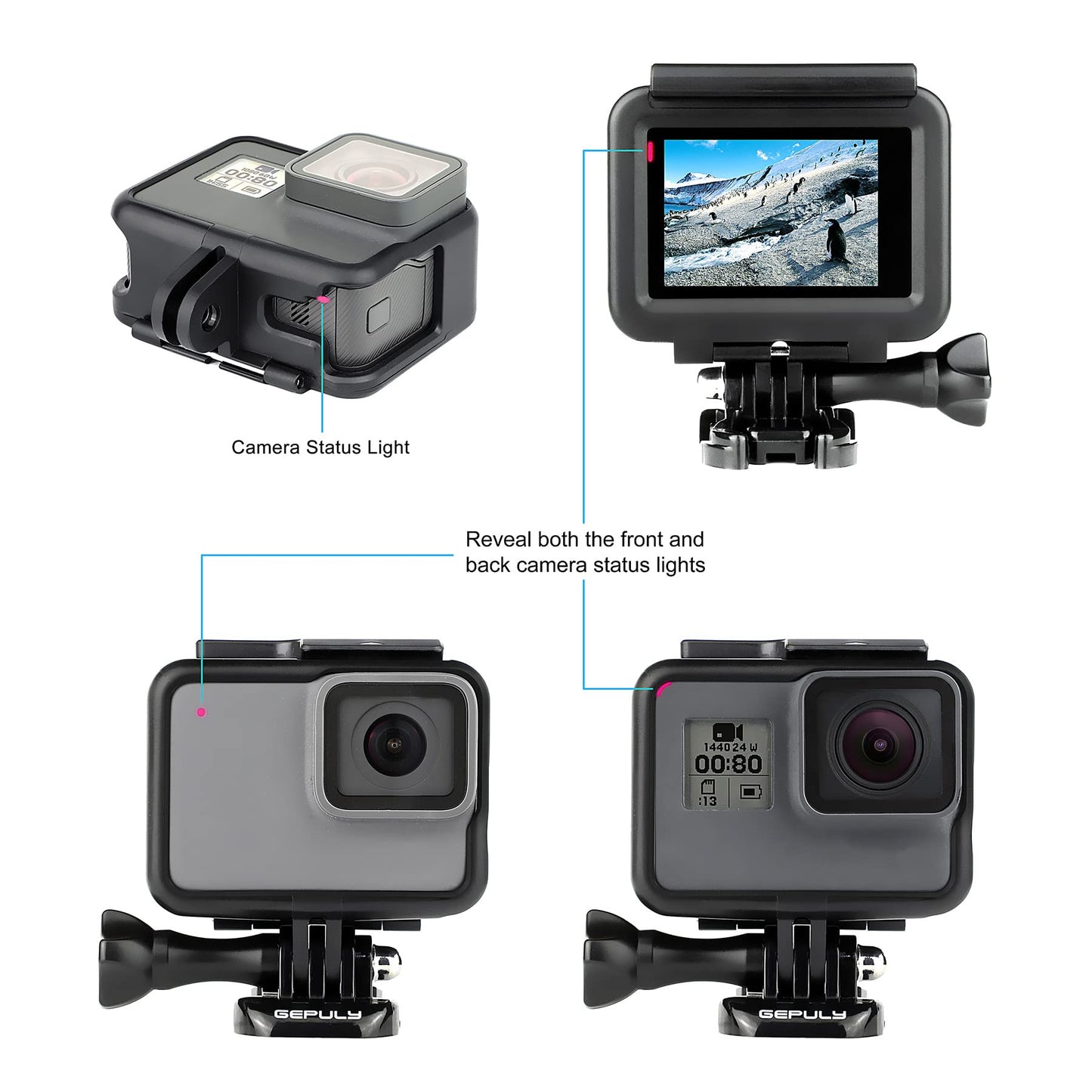 GEPULY Frame Mount Housing Case for GoPro Hero 7 6 5 Black, Hero 7 Silver, Hero 7 White, Hero (2018) Cameras - Includes Quick Release Buckle