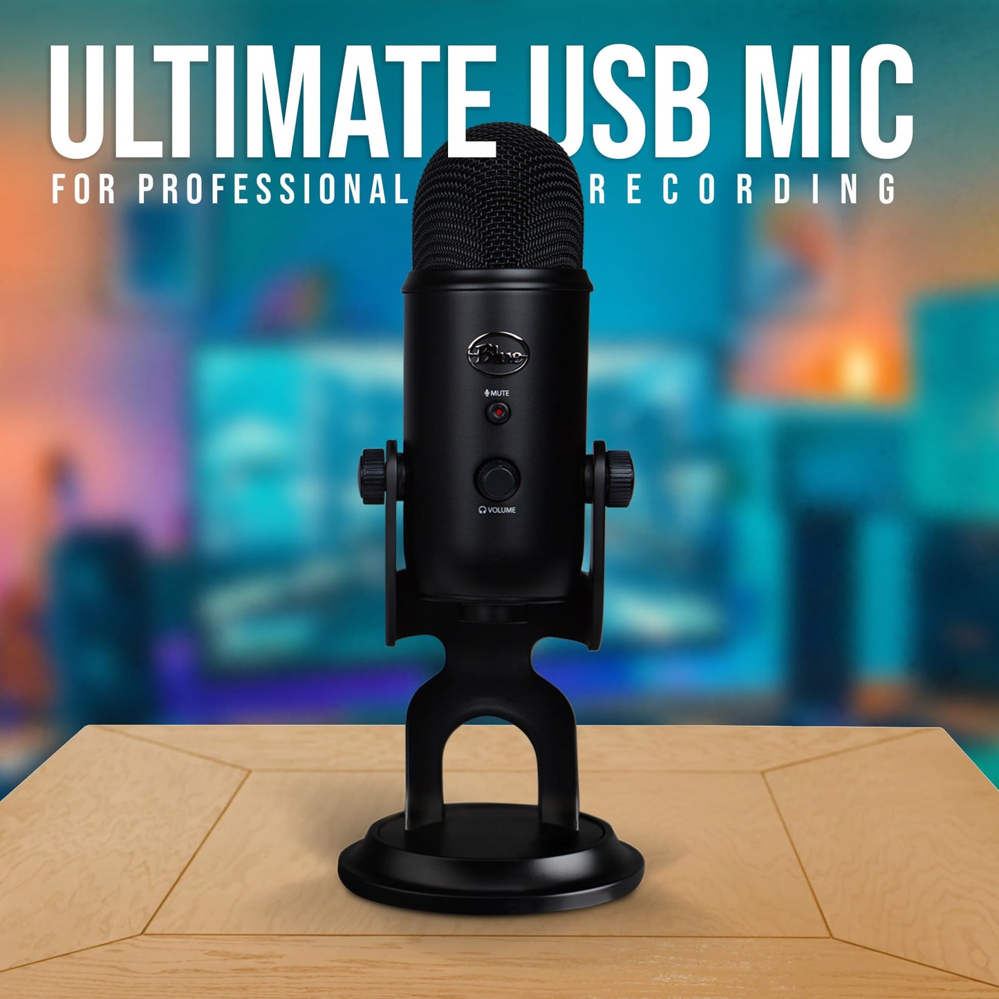 Blue Yeti Microphone (Blackout) Bundle with Boom Arm Stand, Pop Filter and Shock Mount (4 Items)