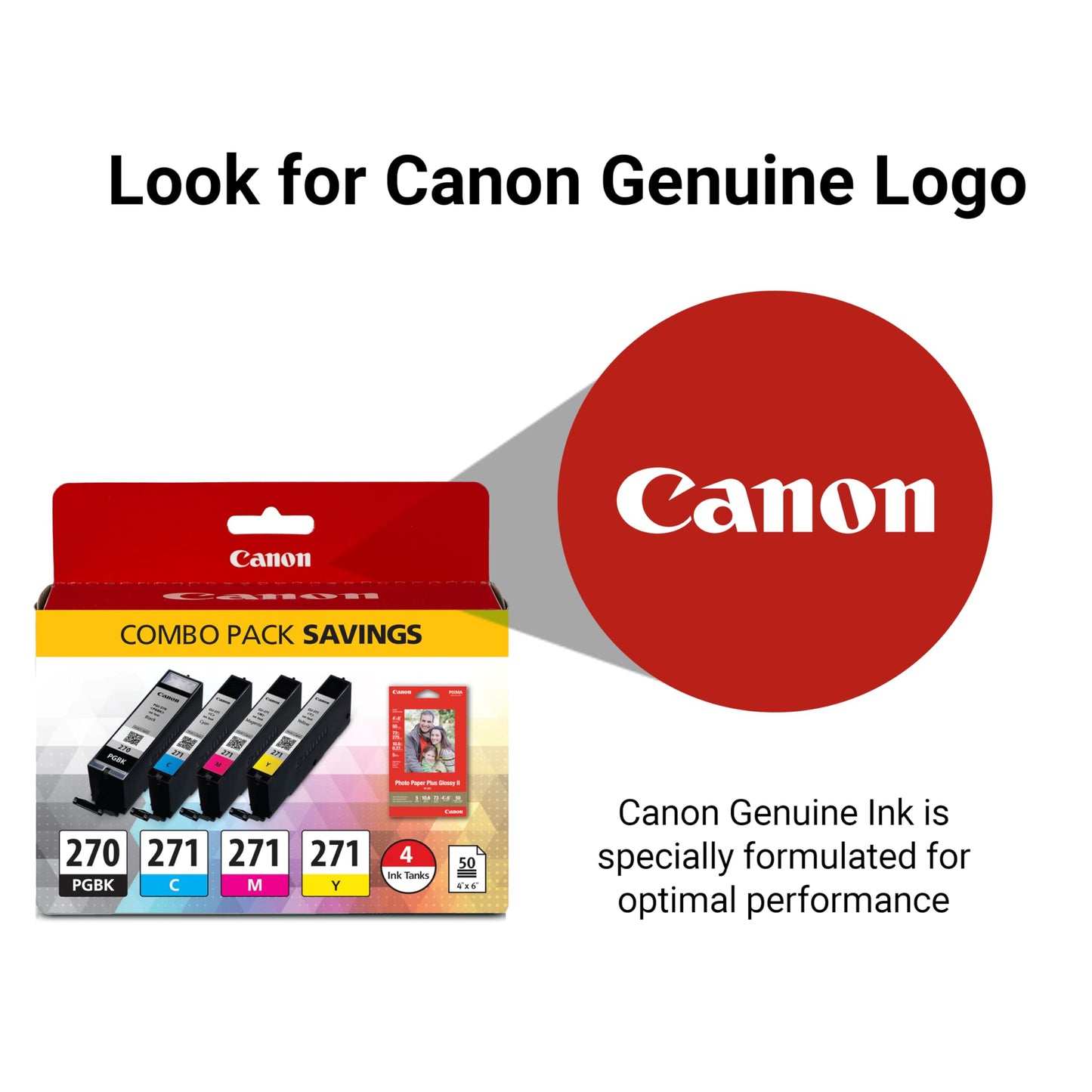 Canon PGI-270/CLI-271 Genuine Photo Paper Combo Pack, Compatible with MG6820, MG6821, MG6822, MG5720, MG5721, MG5722, MG7720, TS5020, TS6020, TS8020