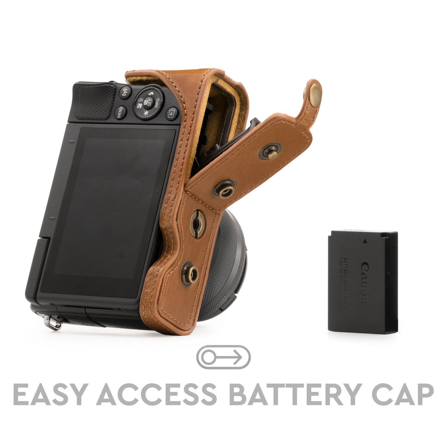 Megagear Canon EOS M100, M200 (15-45mm) Ever Ready Leather Camera Case and Strap, with Battery Access - Light Brown - MG1327