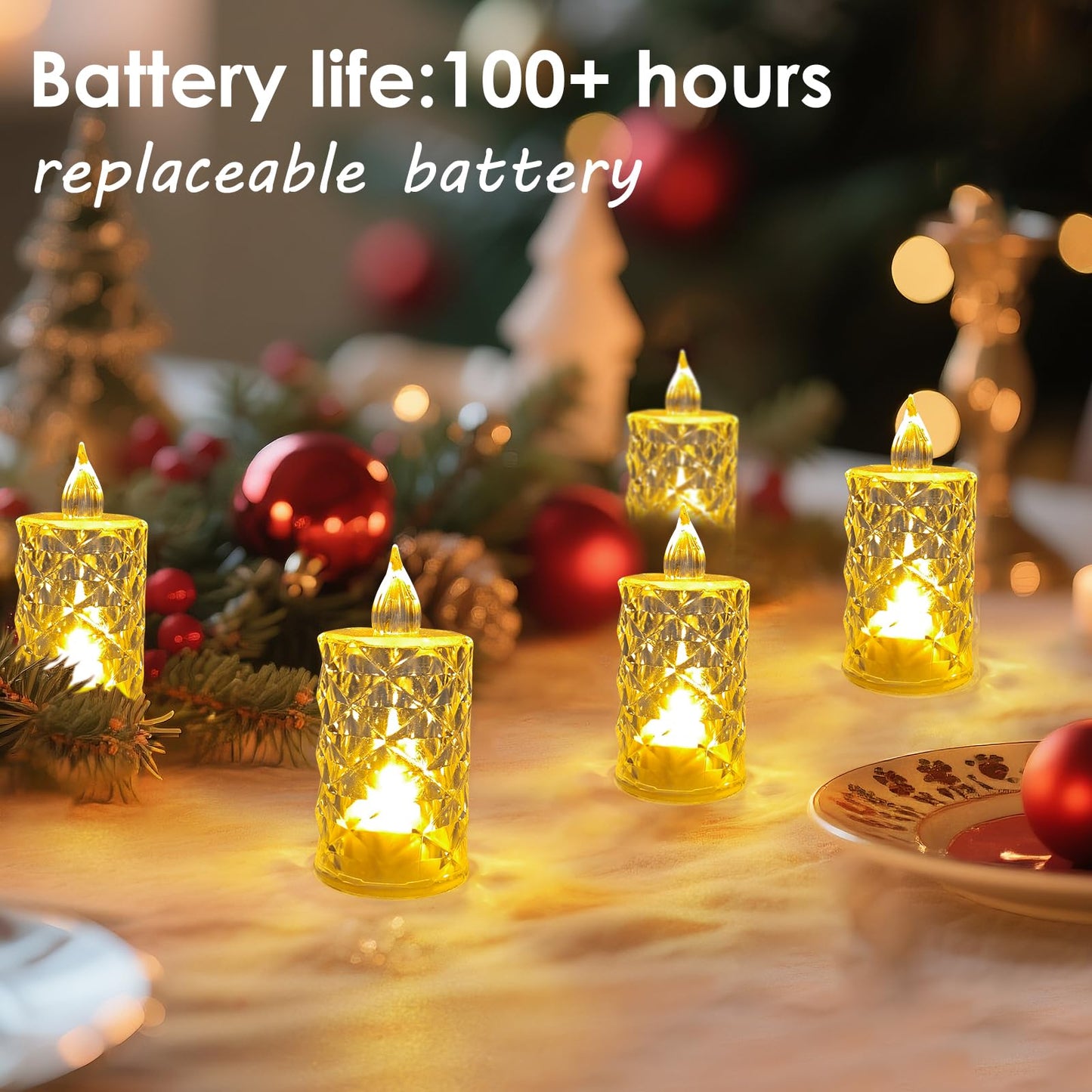 Aloelcap 24pcs Flameless Candle Battery Operatted,Crystal LED Fake Tealight,100+Hours Fake Electeic LED Tea Lights for Votive,Centerpiece Table