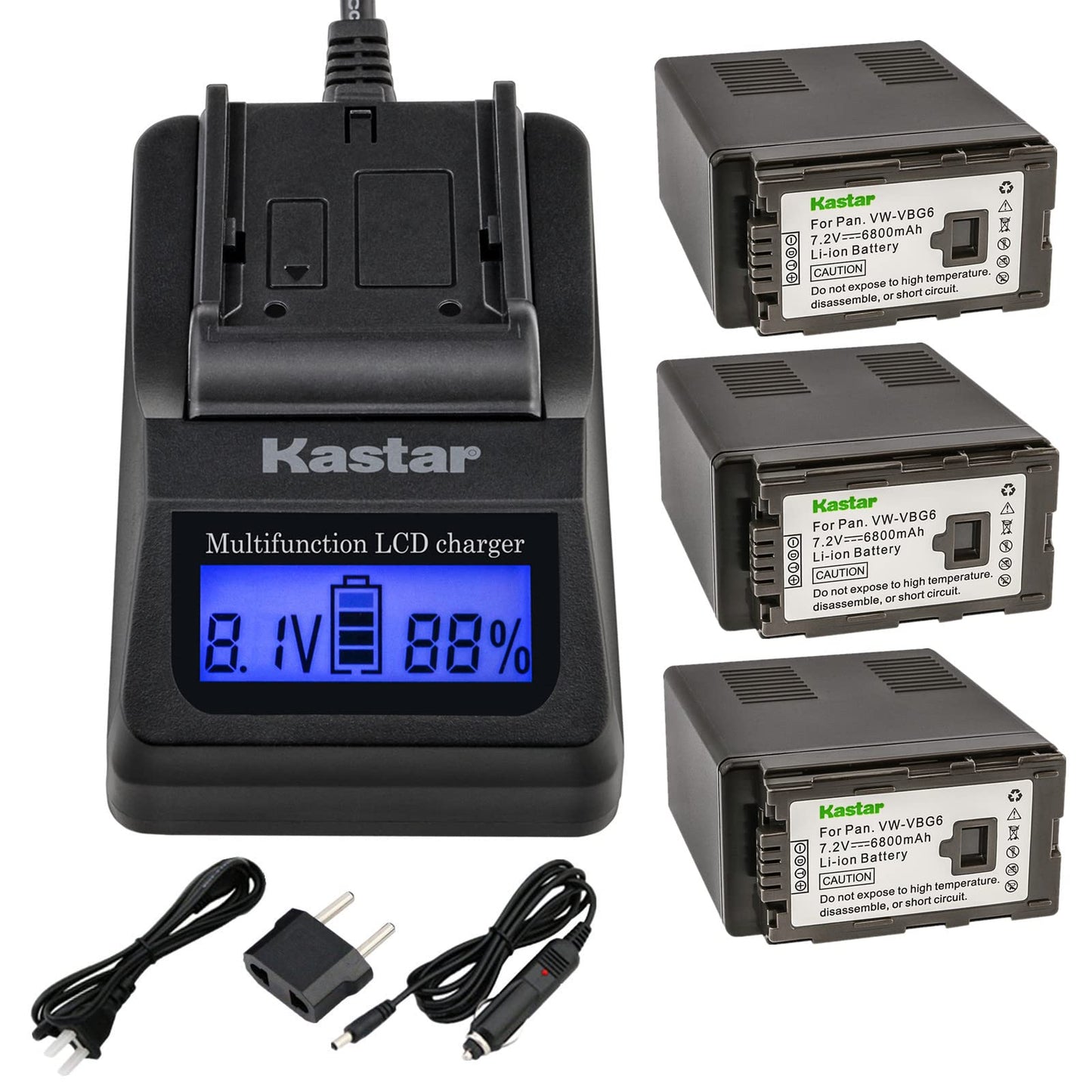 Kastar Fast Charger + Battery (2-Pack) Replacement for Panasonic VW-VBG6 VWVBG6 VBG6 Li-Ion Camcorder Battery and SDR-H60S, SDR-H60P, SDR-H68GK