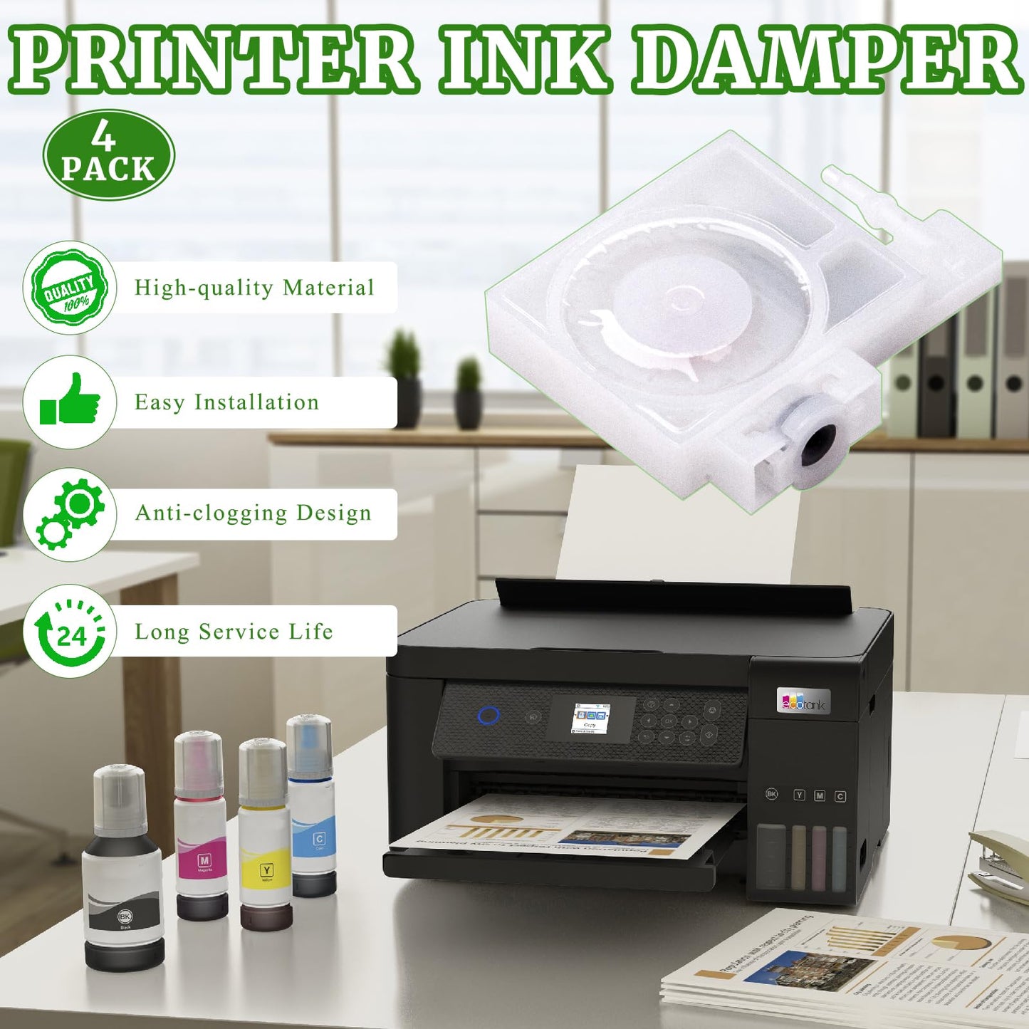 4PCS Printer Ink Damper Replacement Fit for Epson P408 R1900 R1390 L1800 L1400 R2000 R2400 L1300 T50 L805 DTF Printers Fits for E-pson Document Photo