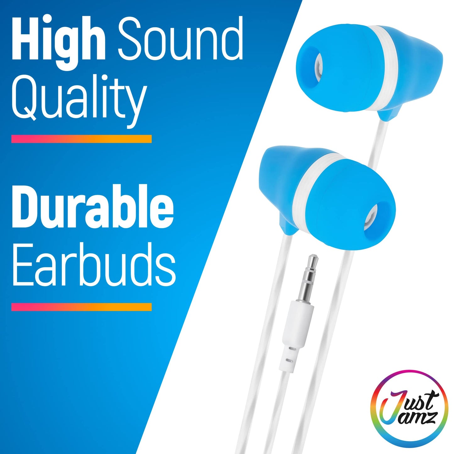 JustJamz Bulk Earbuds for Classroom, 100 Pack - 3.5mm Basic Wired Earbuds in Bulk for Students, Disposable Headphones for School Testing, Group…