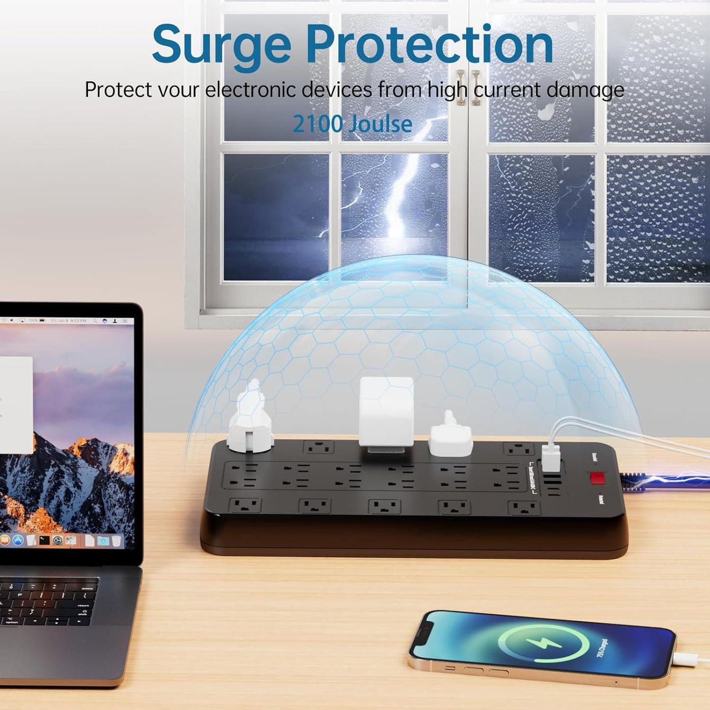 Surge Protector Power Strip with 22 Outlets 6 USB Ports(2 USB C), 1875W/15A, 6.5 FT Flat Plug Heavy Duty Extension Cord with Multiple Outlets for Home