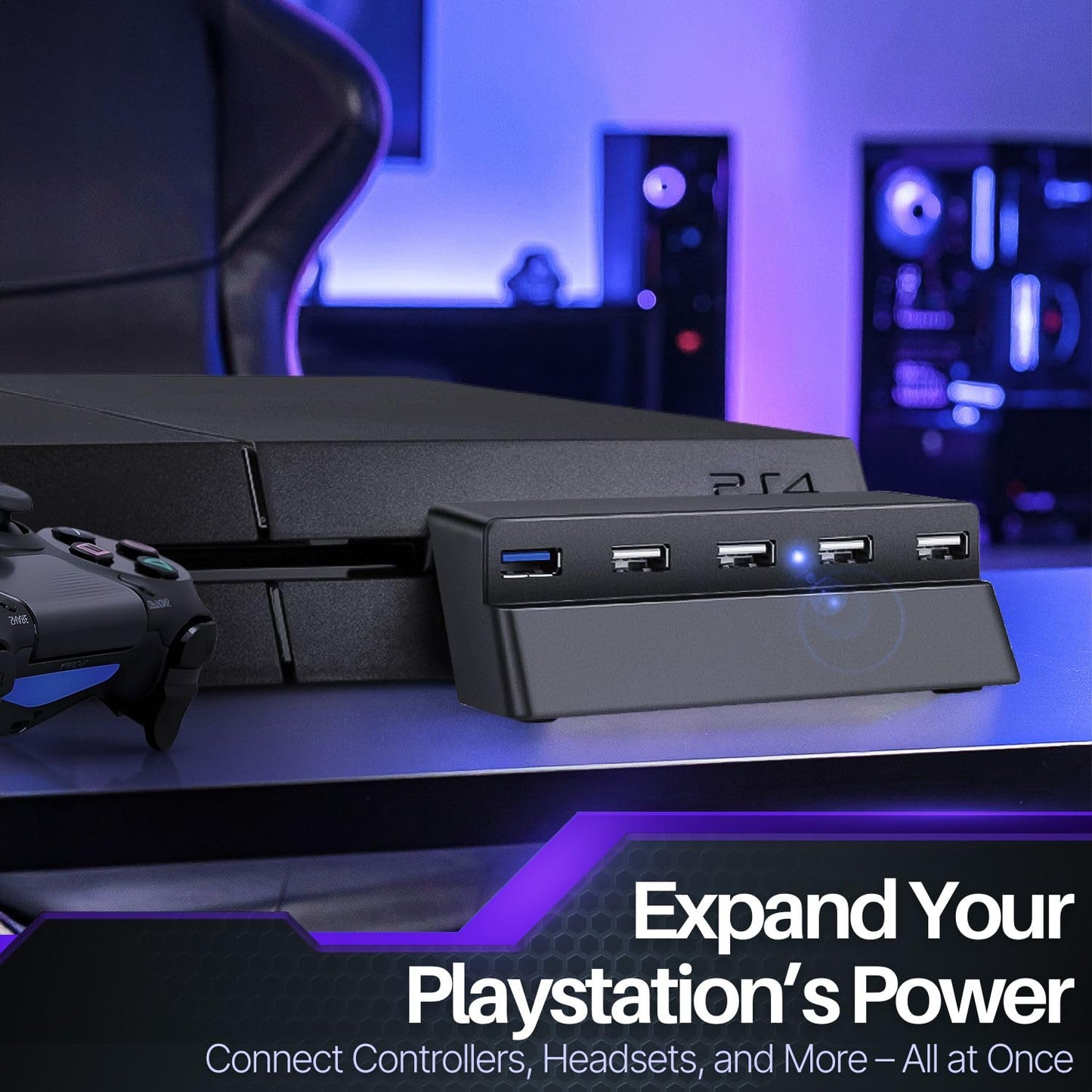 TNP 5 Port USB Hub for PS4 Slim Edition - USB 3.0/2.0 High Speed Extender Adapter Accessories Expansion Hub Connector Splitter Expander