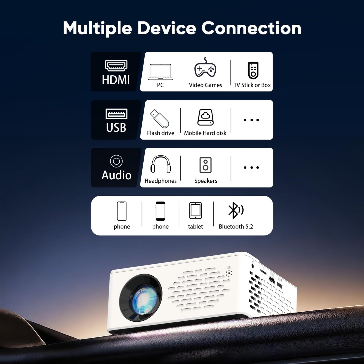 TMY 1080P Full HD Portable Mini Projector, Upgraded Bluetooth Movie Projector with Screen, Compatible with TV Stick Smartphone/HDMI/USB, Indoor