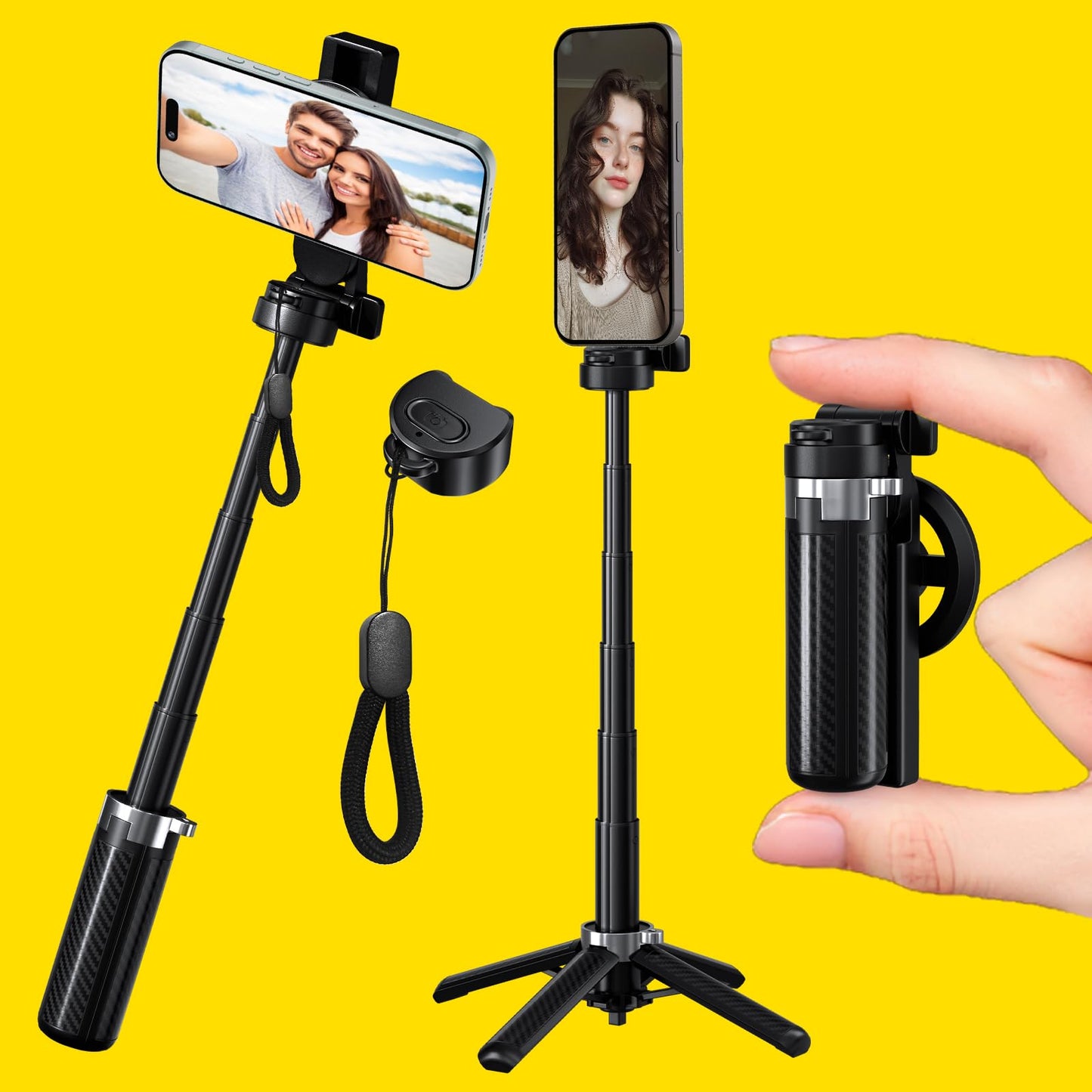 4-in-1 Magnetic Selfie Stick Tripod - 360° Rotation, Bluetooth Remote, Compact Travel Vlog Phone Holder for iPhone