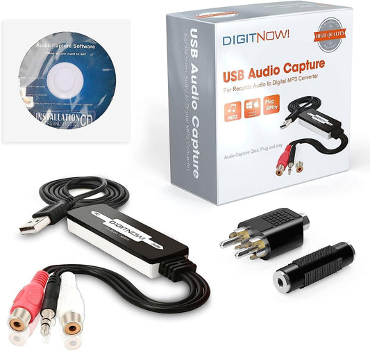 DigitPro USB 2.0 Audio Capture Card for Vinyl Records, Audio Grabber for Cassette Tapes to Digital MP3 Converter with Stereo RCA/3.5mm Music