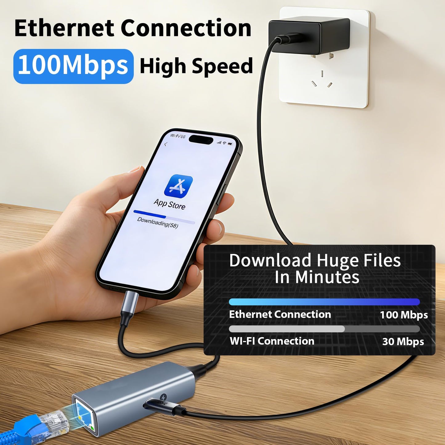 [MFi Certified] Lightning to Ethernet Adapter with Charging Port, 2-in-1 100Mbps Lightning to RJ45 Ethernet LAN Network Adapter, Compatible
