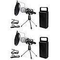 Rockville Podcasting Bundle: (2) RMC-XLR Metal Handheld Microphones, (2) RTMS21 Desktop Tripod Stands with Pop Filters, Shock Mounts, Cables, 4-Items