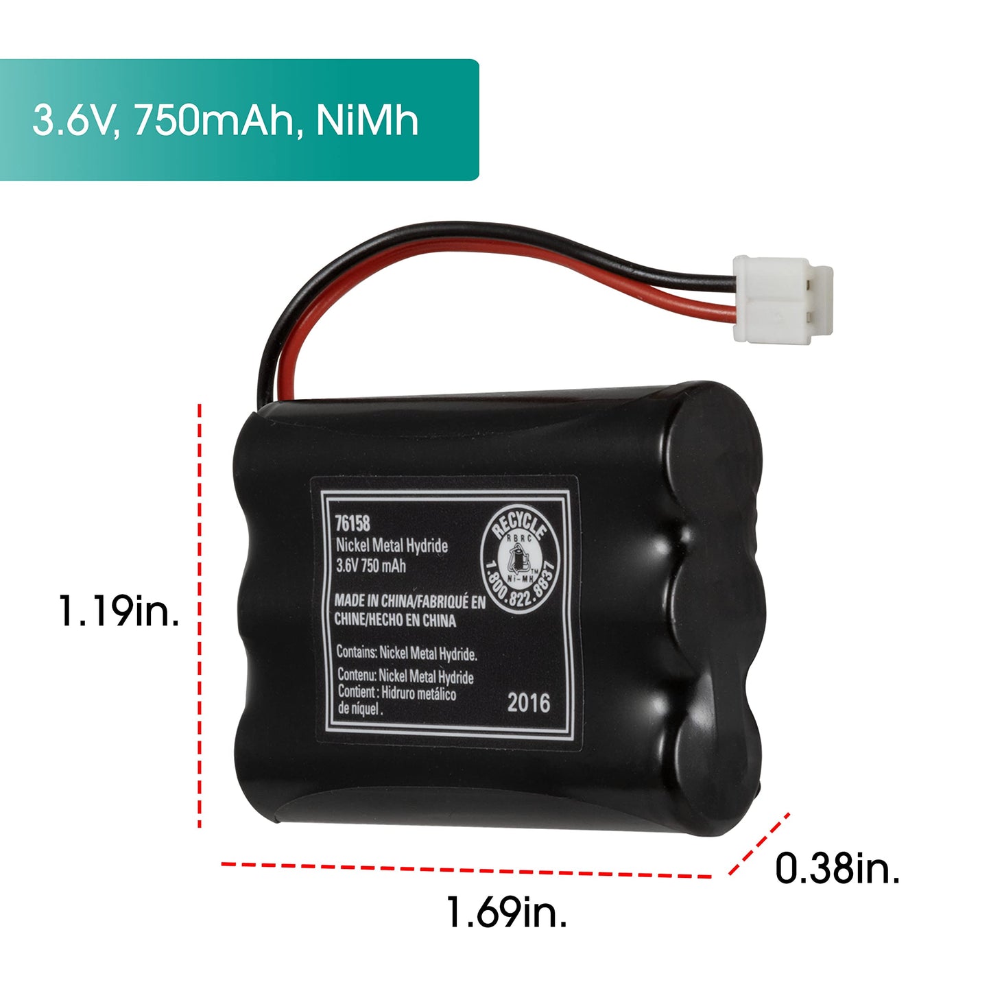 Power Gear Rechargeable Cordless Phone Battery, 3.6V, 750Mah Battery Pack, Nickel Metal Hydride, Cordless Phone Handset Compatible, 76158