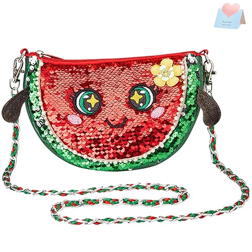 CozyWorld Fruit Watermelon Purse Flip Sequin - Fruits Plush Purse, Kids Fashion Handbag, Toddler Toy Hand Bag - Easter Basket Stuffer Gift Age 5-12