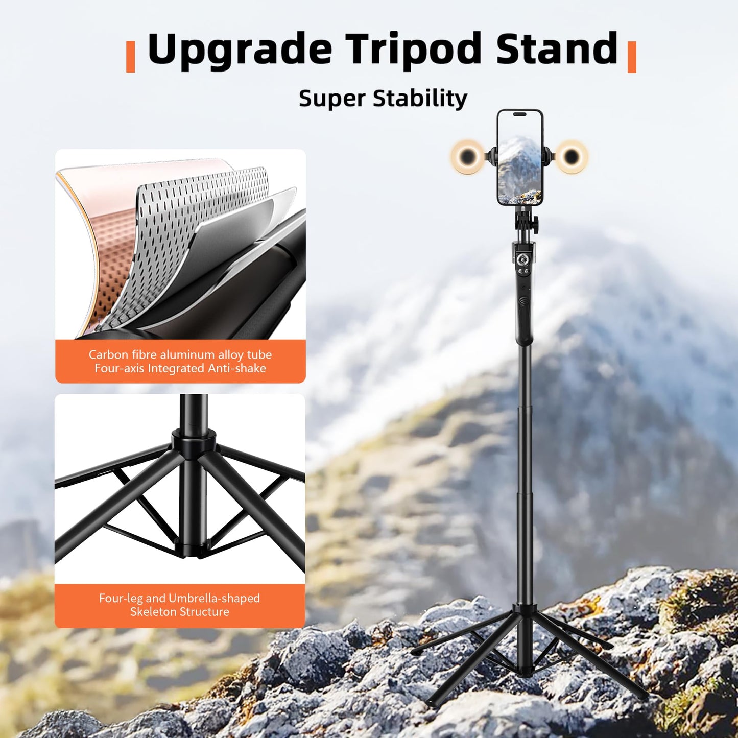 Euoto Auto Face Tracking Selfie Stick Tripod for iPhone with Light 360 Rotation that Follows Your Movement 70.9" Camera Tripod Stand with Remote