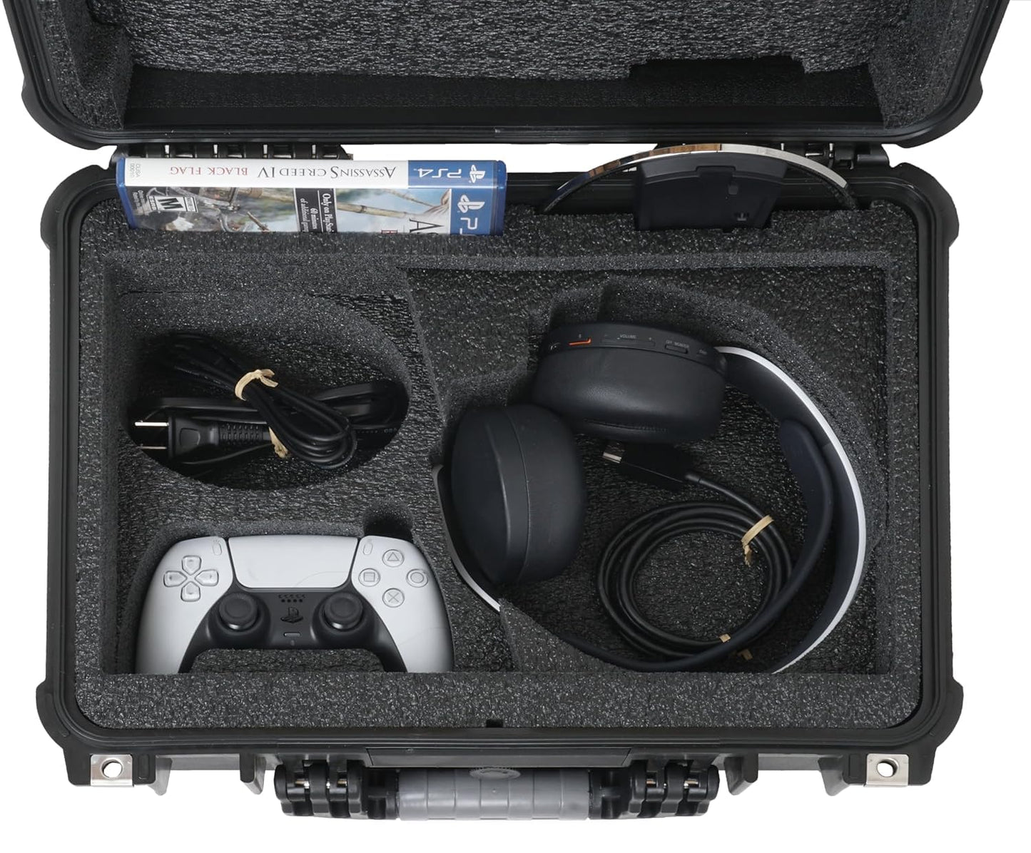 Case Club Hard Case to fit PS5 Slim - Waterproof Carrying Case Includes Headset Storage & Custom Slots for 1 Game, Stand & 1-2 Controllers