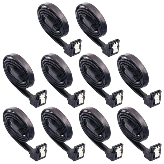 DaFuRui 10-Pack 90 Degree Right Angle SATA III 6.0 Gbps Cable - Black with Locking Latch, 32 Inch SATA Cable Pack for HDD, SSD, CD and DVD Drives