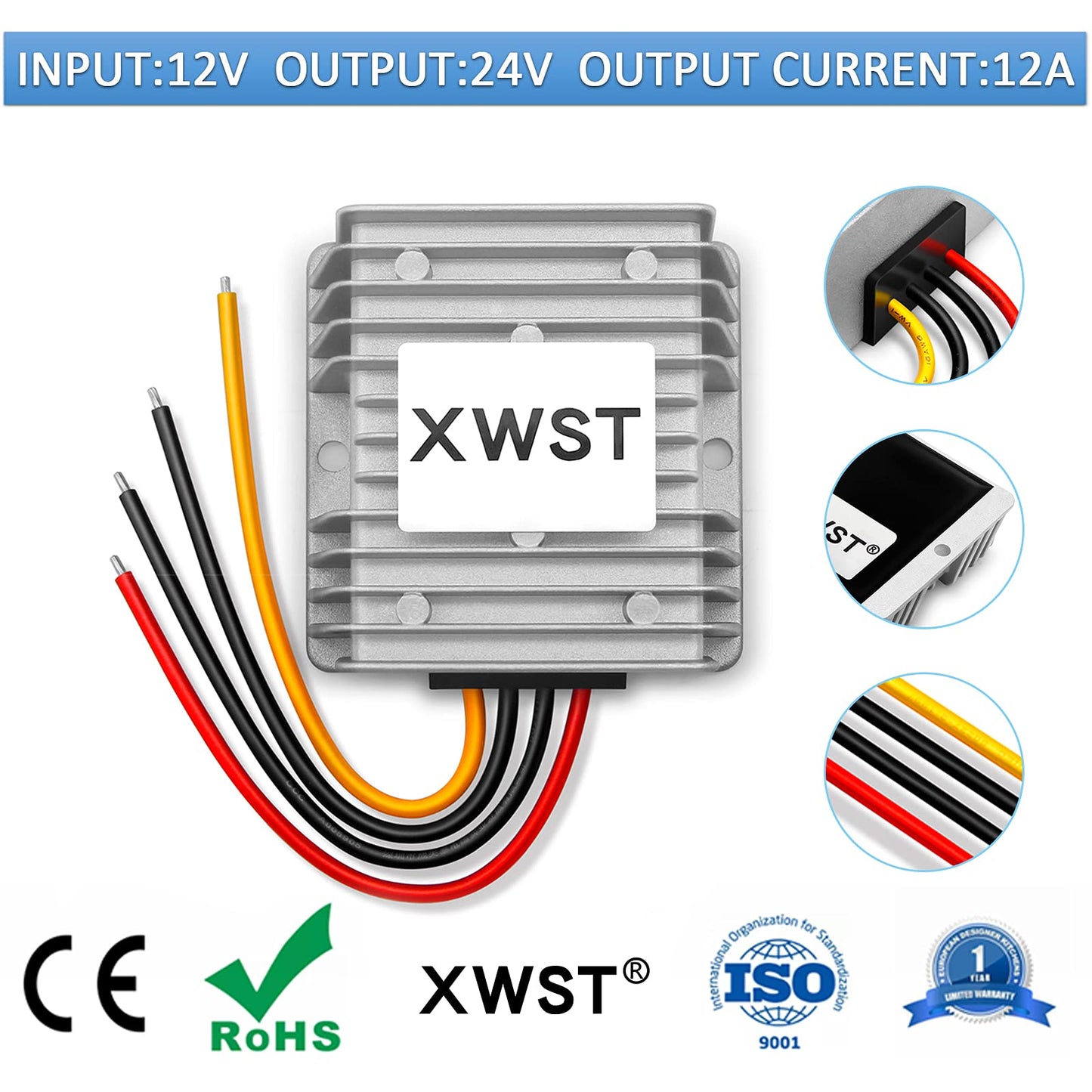 DC 12V Step Up to 24V 12A 288W Boost Power Converter DC Voltage Regulator Boost Converter Waterproof Module Transformer (12V-24V-12A)