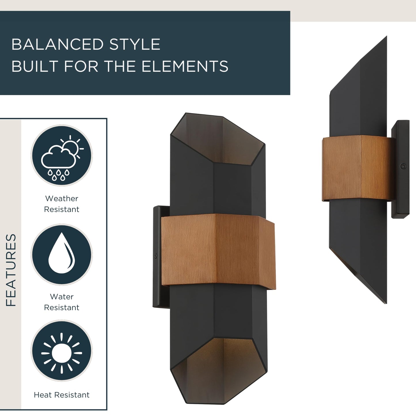Quoizel Chasm Modern Outdoor Wall Lantern, 15 Inch Geometric Coastal Armour Matte Black Wall Sconce, Painted Wood Band Accent, 12W Integrated LED