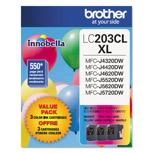 Brother Genuine High Yield Color Ink Cartridges, LC2033PKS, 3-Pack, Cyan, Magenta, Yellow, 550 Pages, Amazon Dash Replenishment