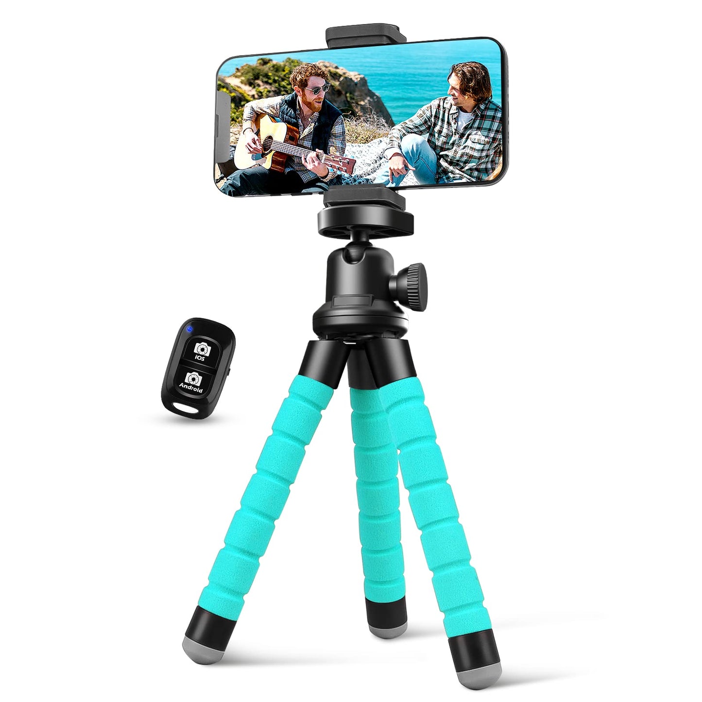 Aureday Phone Tripod, Flexible Tripod for iPhone and Android, Portable with Wireless Remote and Clip for Video Recording/Vlogging/Selfie (Blue)