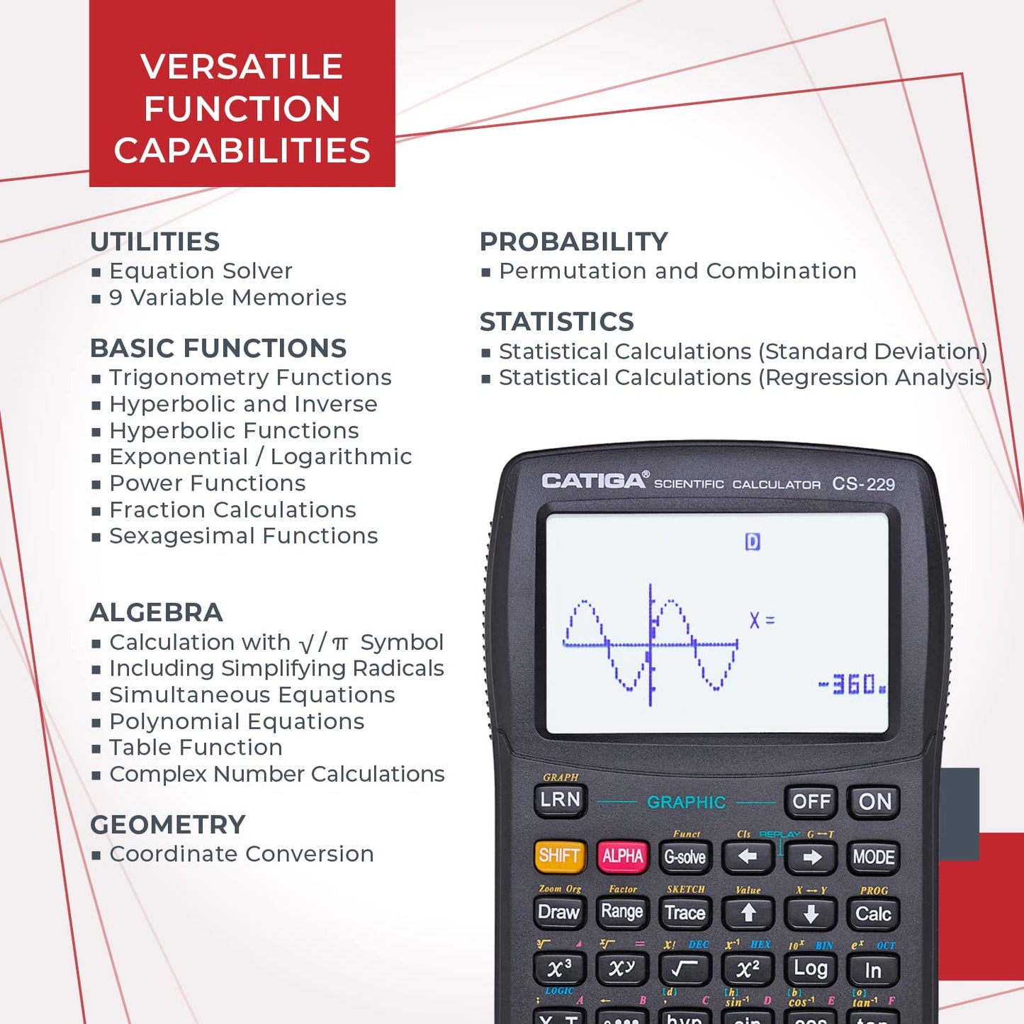 CATIGA Scientific Calculator with Graphic Functions, Upgraded Multi-Mode Graphing Calculators for Students, High School & College Calculator