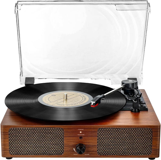 Vinyl Record Player Bluetooth Vintage 3-Speed Portable Turntables with Built-in Speakers, Belt-Driven LP Player Support USB Recording AUX-in RCA Line