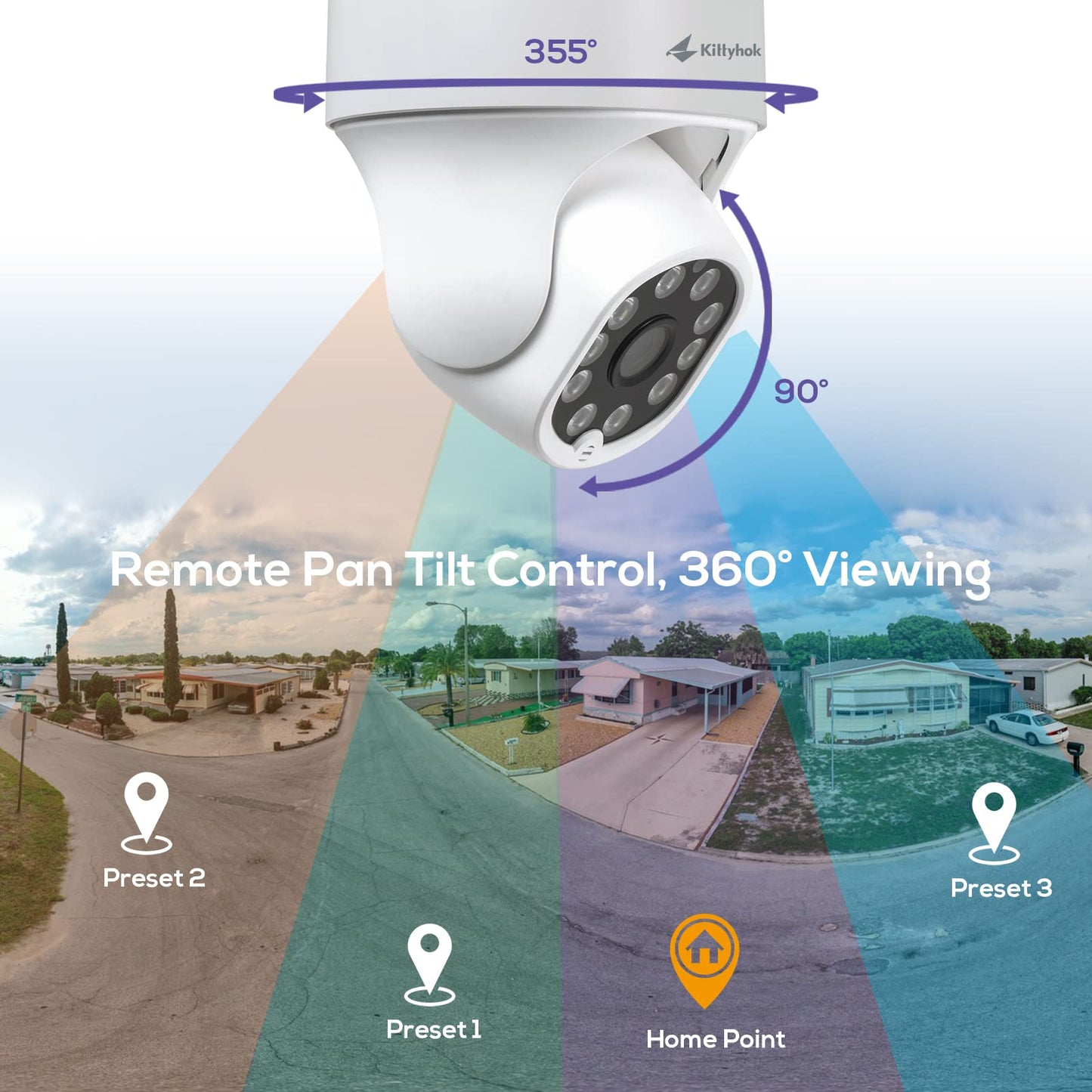 Kittyhok PTZ Security Camera Wireless Outdoor | 2K FHD Wireless Cameras for Home Security with 360 Viewing, Auto Tracking, Spotilght Color Night