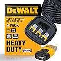 DEWALT Heavy Duty USB-C Female to USB-A Male Adapter 4 Pack w/Case - Fast Charging 3.0 Converter 5Gbps Data Transfer, Compact Durable USB to USB-C…