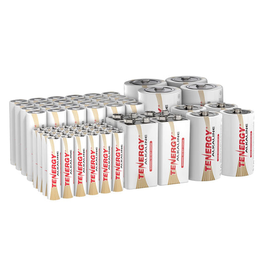 Tenergy 60 Pack Alkaline Batteries, 24 Pack AA Batteries, 24 Pack AAA Batteries, 4 Pack C Size, 4 Pack D Size, and 4 Pack 9V Size Batteries…