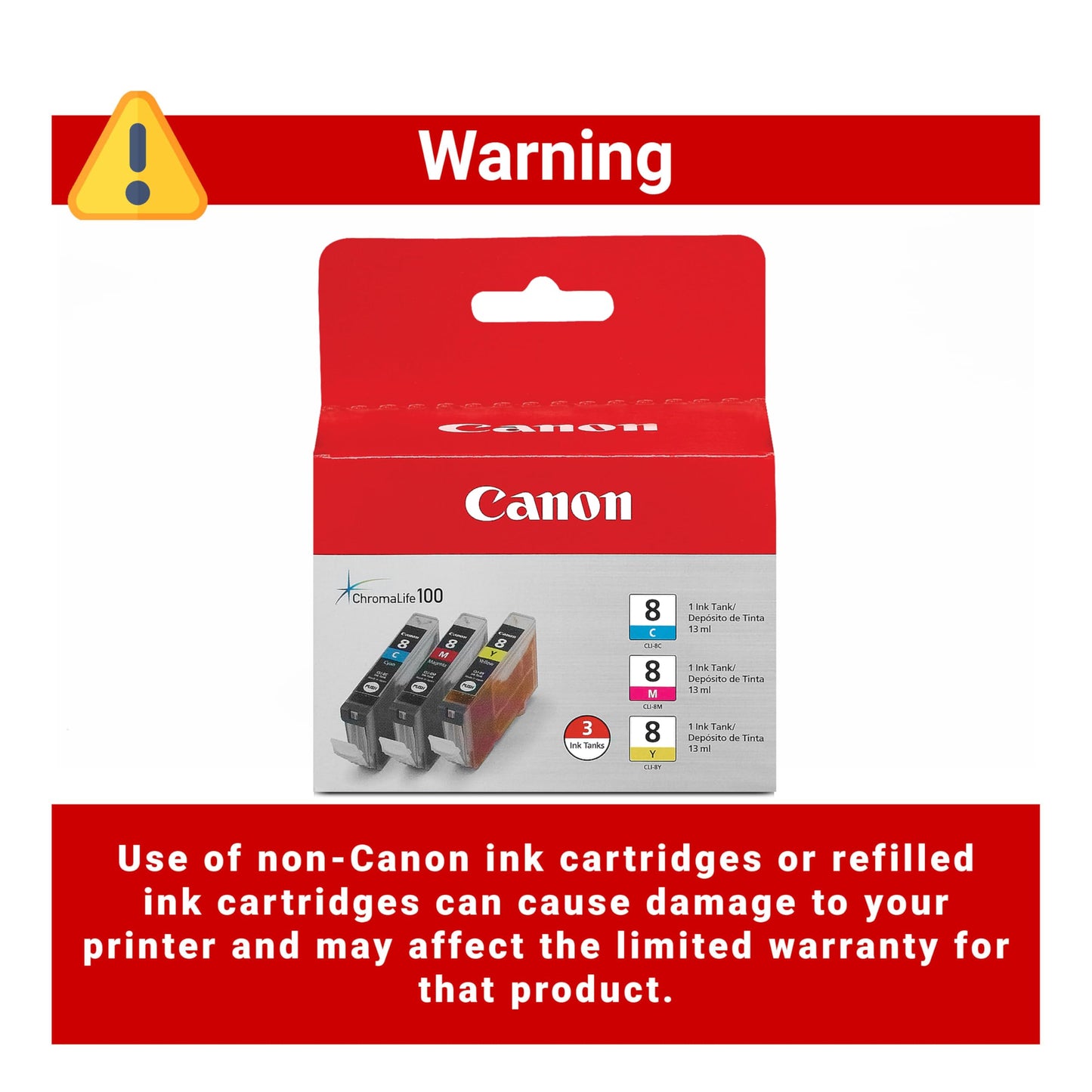 Canon CLI-8 Genuine Three Color Ink Tank, Compatible with iP4300, iP3500, iP3300, MP970, MP960, MP950, MP800R, MP830, MP810, MP800, MP500, MX850