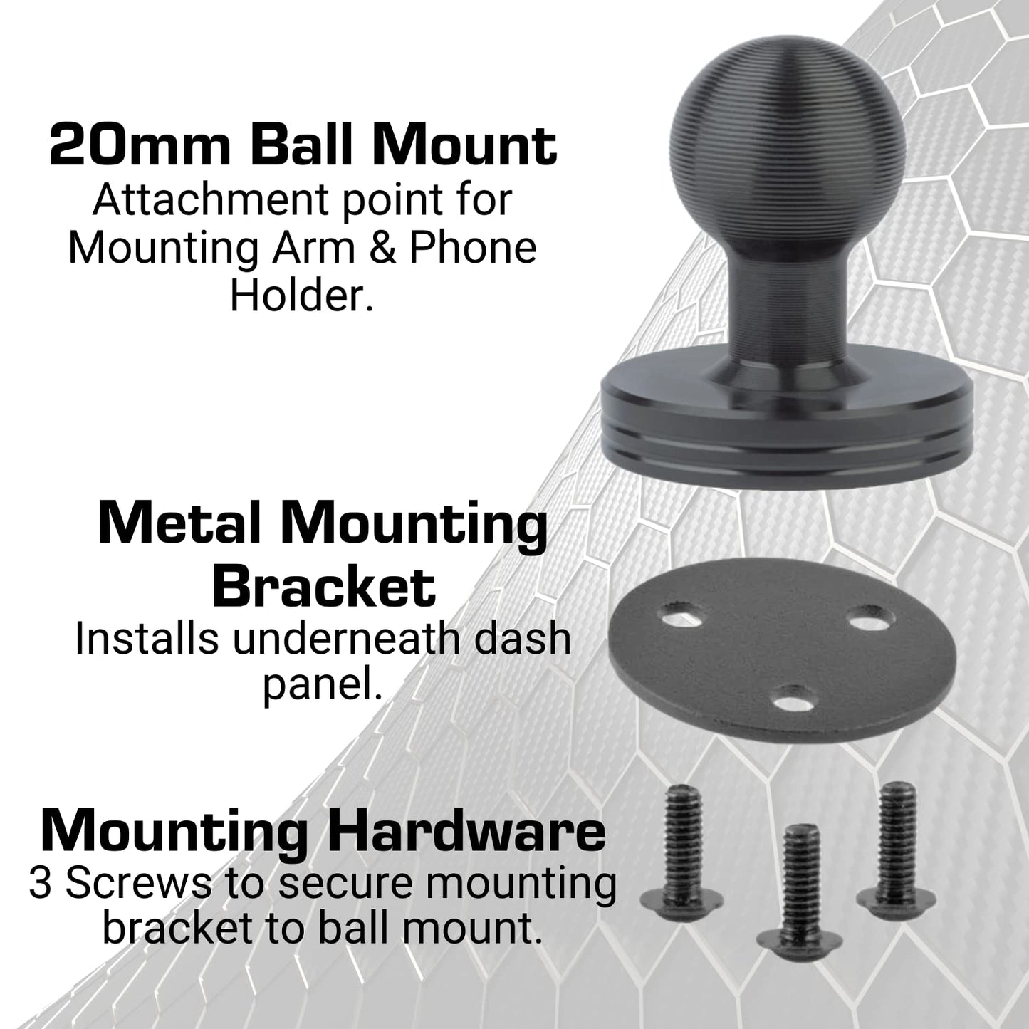 Bulletpoint Dash Mount Cell Phone Holder Jeep Compatible Wrangler (2007-2010 JK and 1997-2006 TJ) with 20mm Ball Mount for iPhone and Android