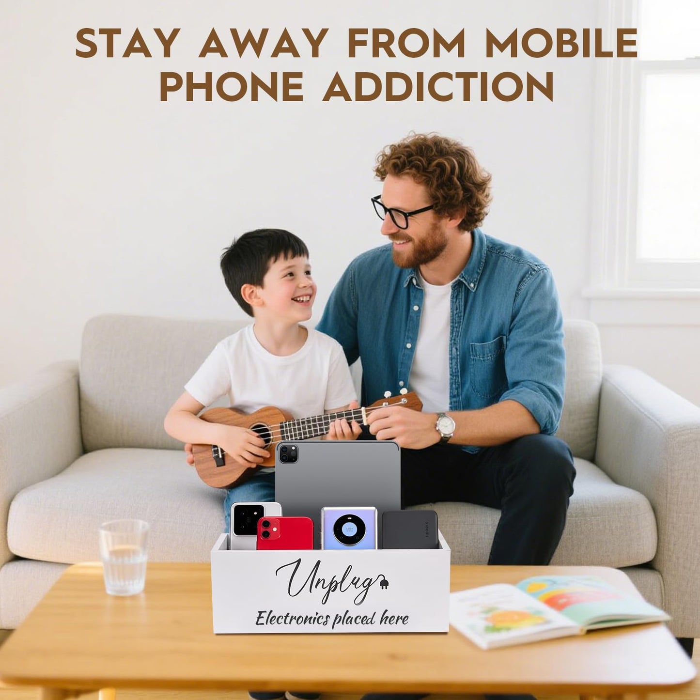 WHXE MNHEE Unplug Box,Premium Cell Phone Box for Family Time,Holds 18 Phones,Cell Phone Jail with Charging Holes for Phones, Tablet, Electronics