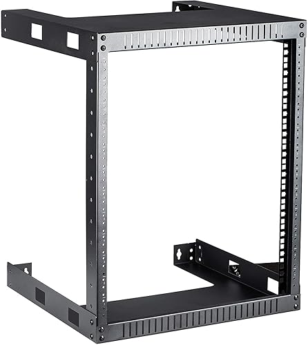 Kenuco Black 12U Wall Mount Open Frame Steel Network Equipment Rack 17.75 Inch Deep - Black - 12U Deep - W19'' x D17.75'' x H24.5'' (REG-12U)