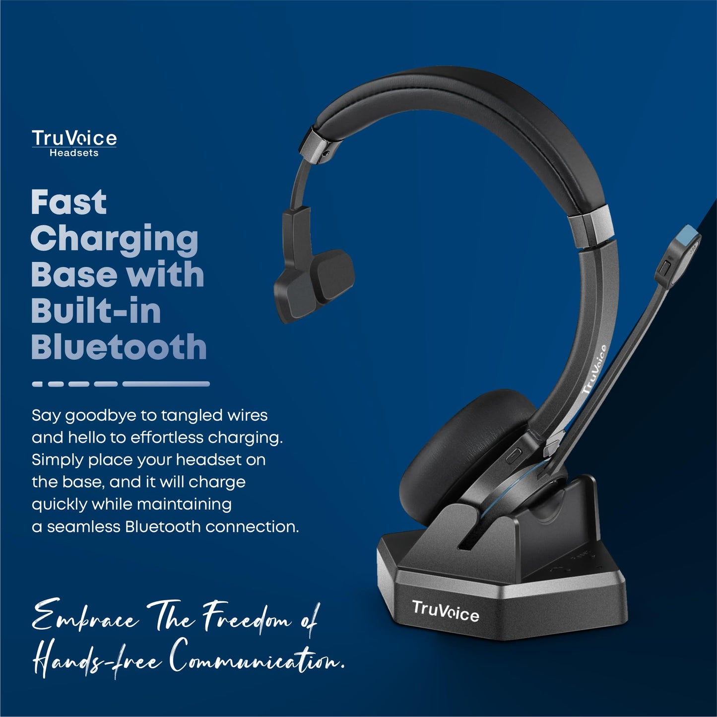 TruVoice BT55 Wireless USB Headset with Hi-Fi Audio and Noise Canceling Microphone - v5.2 Bluetooth Fast Charging Base and 15hr Talk time - Multi