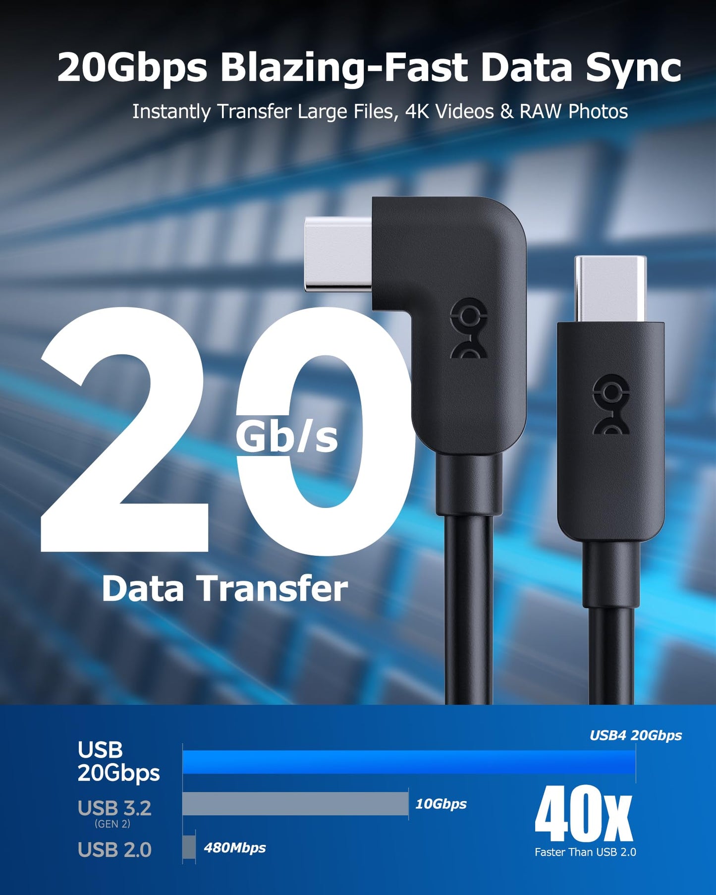 Cable Matters 20Gbps Right Angle USB C Cable - 6ft, Supports Up to [8K@30Hz / 4K@120Hz Video, 240W Charging, 20Gbps Data Transfer] 90 Degree USB C