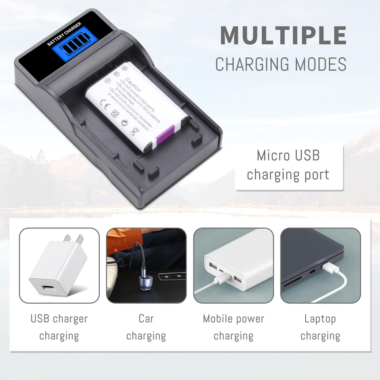 NP-BY1 Battery 2-Pack with Charger Compatible for Sony NP BY1 EN-EL11 Li-60B DLi-78 DB-L70 DB-80, for Sony Action Cam Mini HDR-AZ1 Nikon Coolpix S550