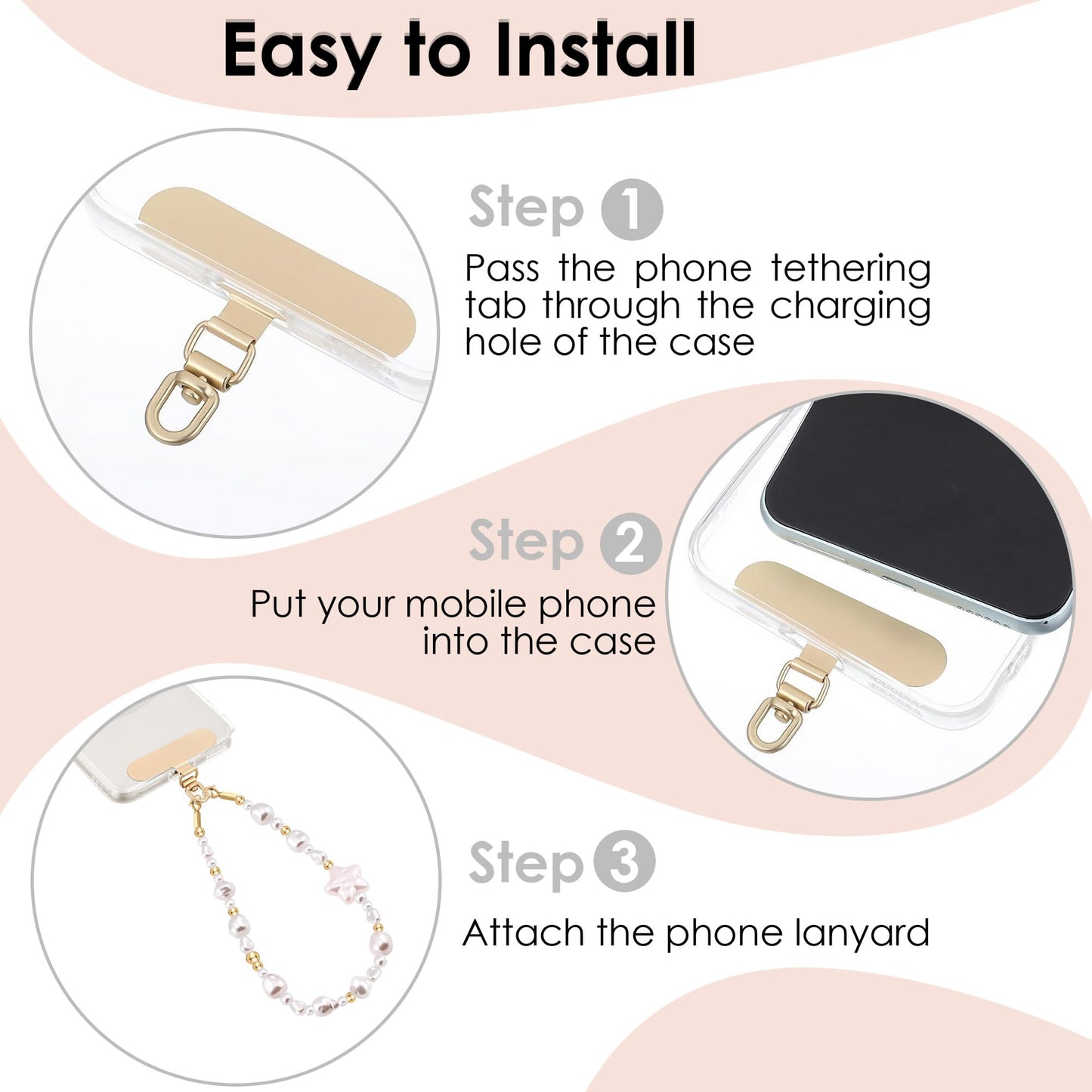 Penekin Phone Charm with Metal Tether Tab, Sparkling Phone Lanyard, Wristlet Strap for Cellphone and Camera (Star-Clasp)