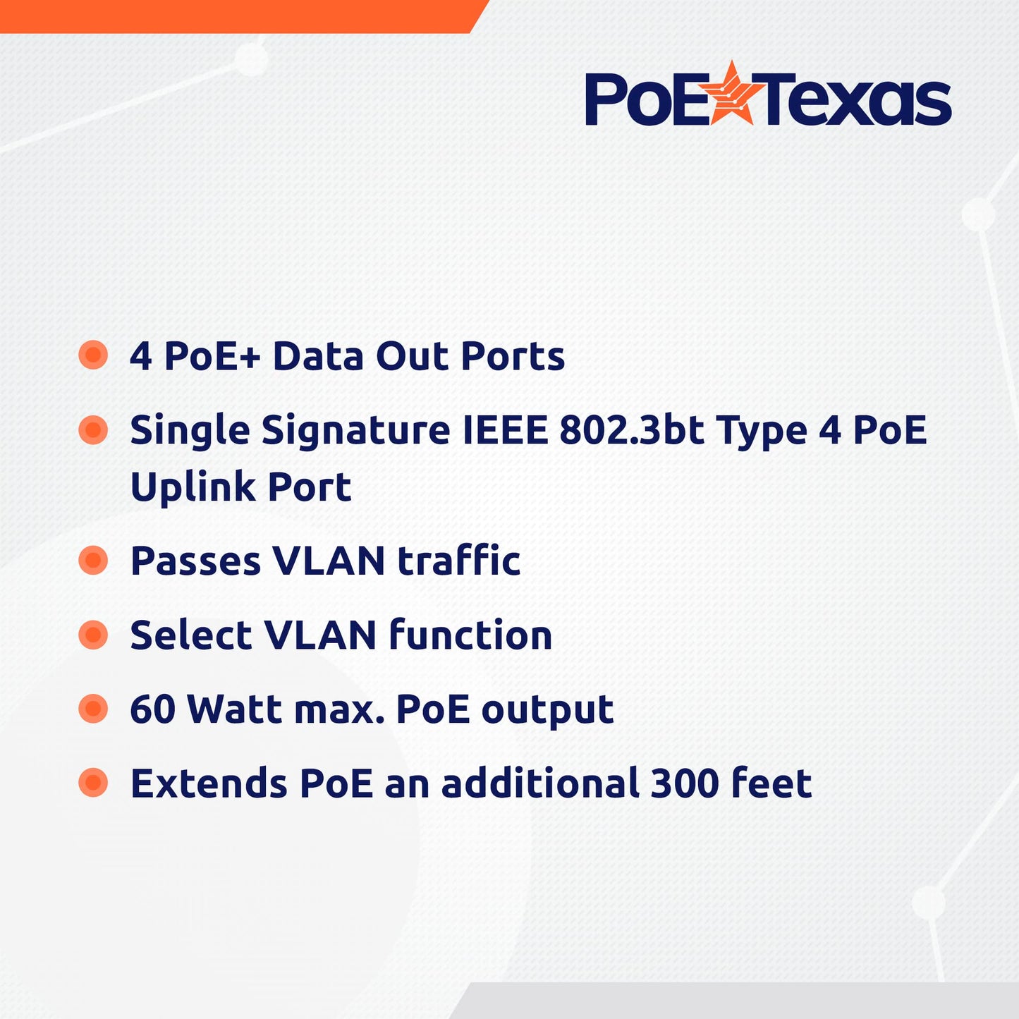 4 Port Gigabit PoE Extender with IEEE 802.3bt Uplink - Power Over Ethernet PoE+ Passthrough Switch with VLAN & 500 ft. Range Extension - Supports