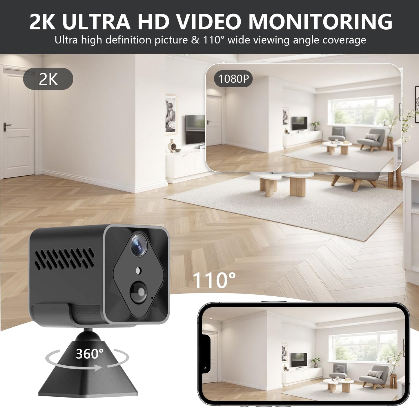 Centvicam Mini WiFi Wireless Camera, 2K Indoor Hidden Camera for Home Security, Portable Battery Operated Small Camera, Auto Night Vision and APP