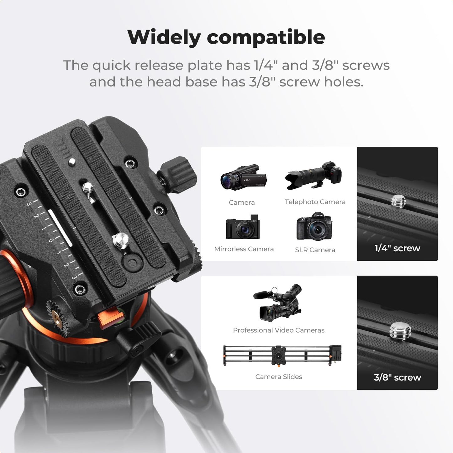 K&F CONCEPT Professional Fluid Head, Silky-Smooth Fluid Head Tripod for Video Stable Tripod Head Mount Max Load 22lbs/10kg, Net Weight 1.46KG Tripod