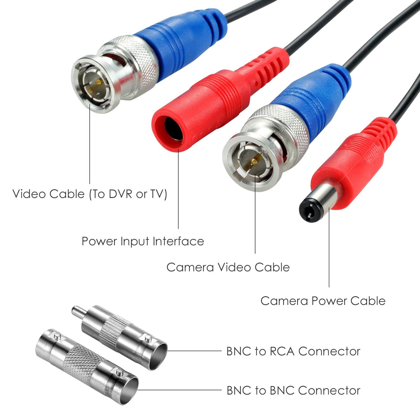 ZOSI 4 Pack 100ft 30M Ahd Tvi Bnc Power Video Cable Wire Connector for Security System CCTV Camera 4336304935