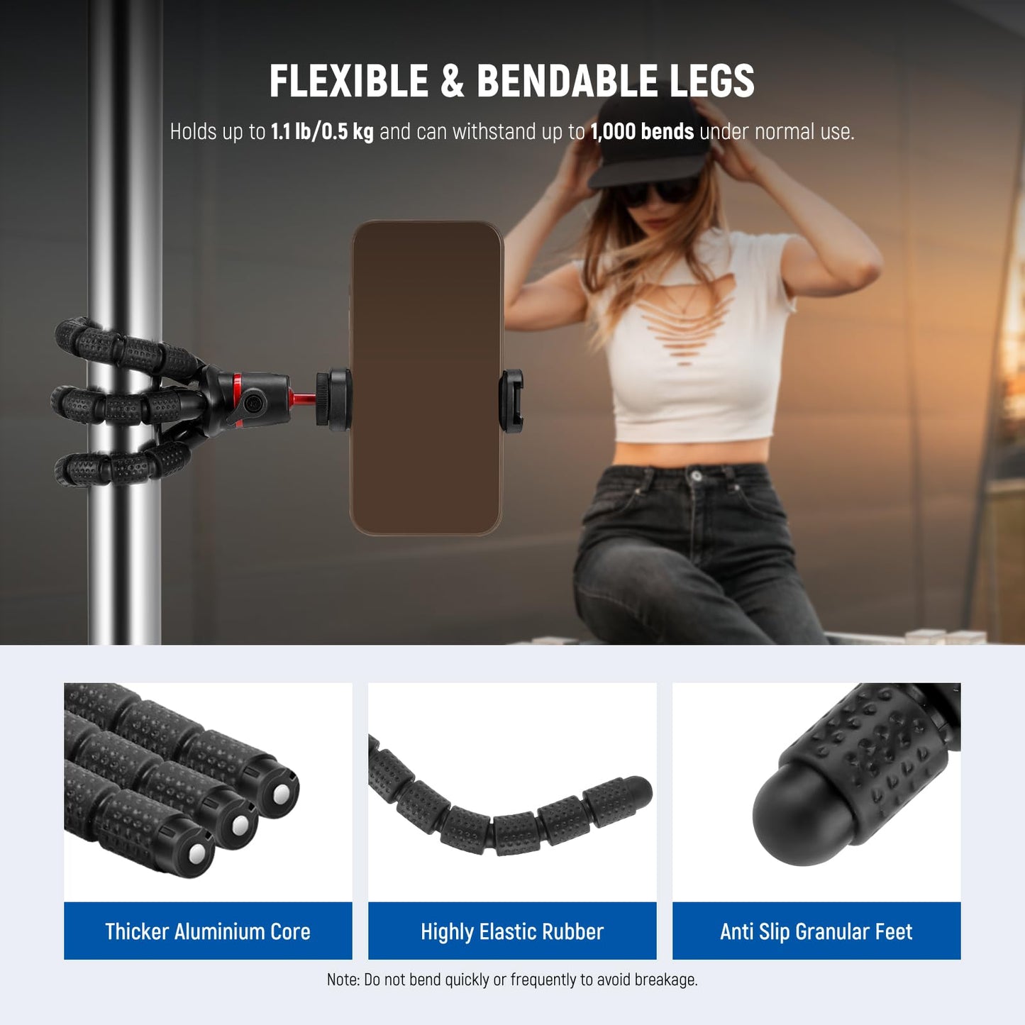 NEEWER Tripod for iPhone with Remote/Action Camera Mount Adapter/Phone Holder, Mini Flexible Camera Phone Tripod Stand Compatible with GoPro Samsung