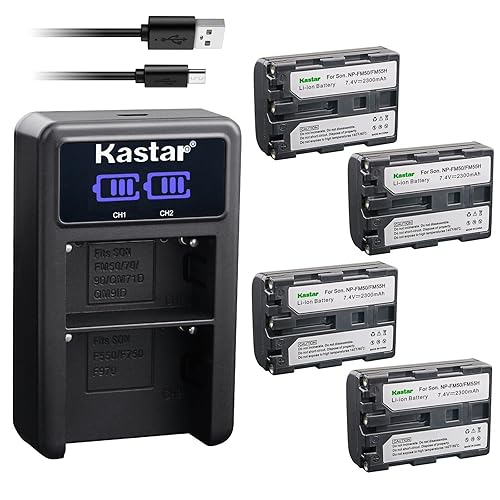 Kastar 4-Pack NP-FM50/FM55Battery and LED2 USB Charger Compatible with Sony CCD-TRV608 CCD-TRV730 CCD-TRV740 CCD-TRV748 DCR-DVD100 DCR-DVD101