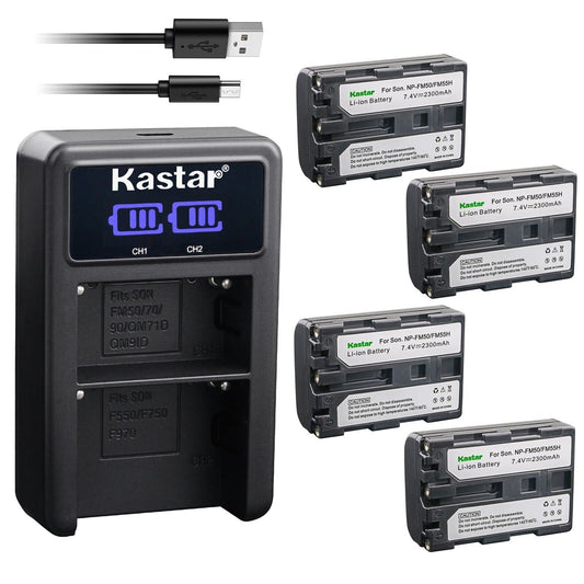Kastar 4-Pack NP-FM50/FM55Battery and LED2 USB Charger Compatible with Sony CCD-TRV608 CCD-TRV730 CCD-TRV740 CCD-TRV748 DCR-DVD100 DCR-DVD101