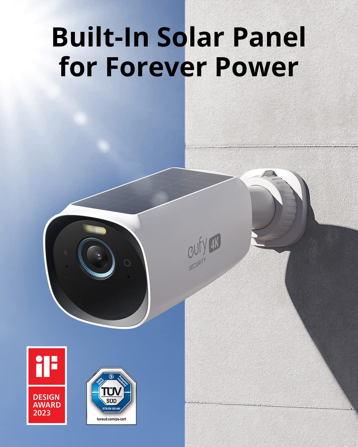 eufy Security eufyCam S330 (eufyCam 3) Add-on Camera, Security Camera Outdoor Wireless, 4K with Integrated Solar Panel, Face Recognition AI