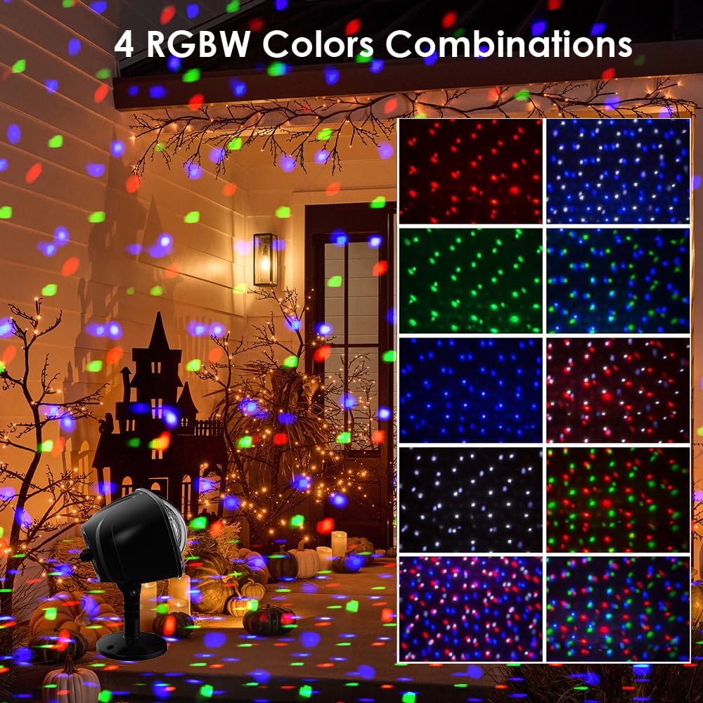 Syslux Christmas Projector Lights Outdoor, RGBW Christmas Snowfall Projector Light Rotating Falling Snow Projector with Remote Control Landscape