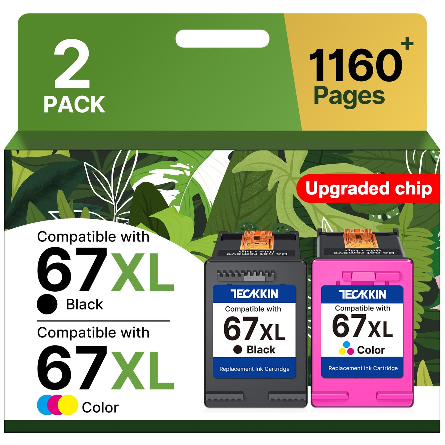 67XL Ink Cartridges Black/Color Combo Pack Replacement for HP Ink 67 67XL Printer Ink Works for HP DeskJet 2855e 2800e 2755e 2827e 4255e 4227e 4155e